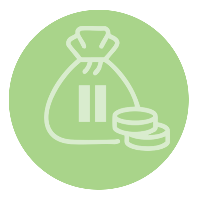 green money bag icon with coins and a pause symbol on the bag